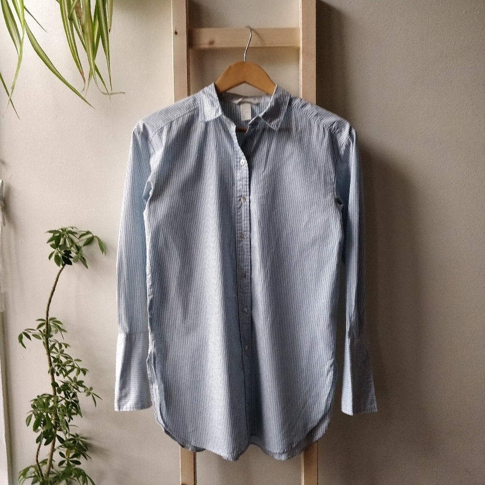 3 for $30 - Pinstripe Menswear hi-lo Tuxedo Blouse